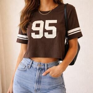 Zara Brown 95 Graphic Crop Tee Sz M
